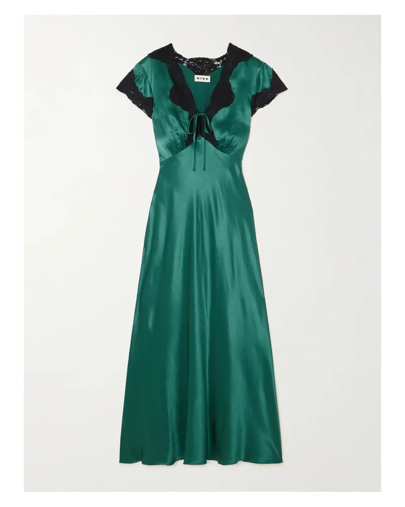 RIXO Amari Midikleid Aus Satin Mit Spitzenbesätzen - Grün Grün