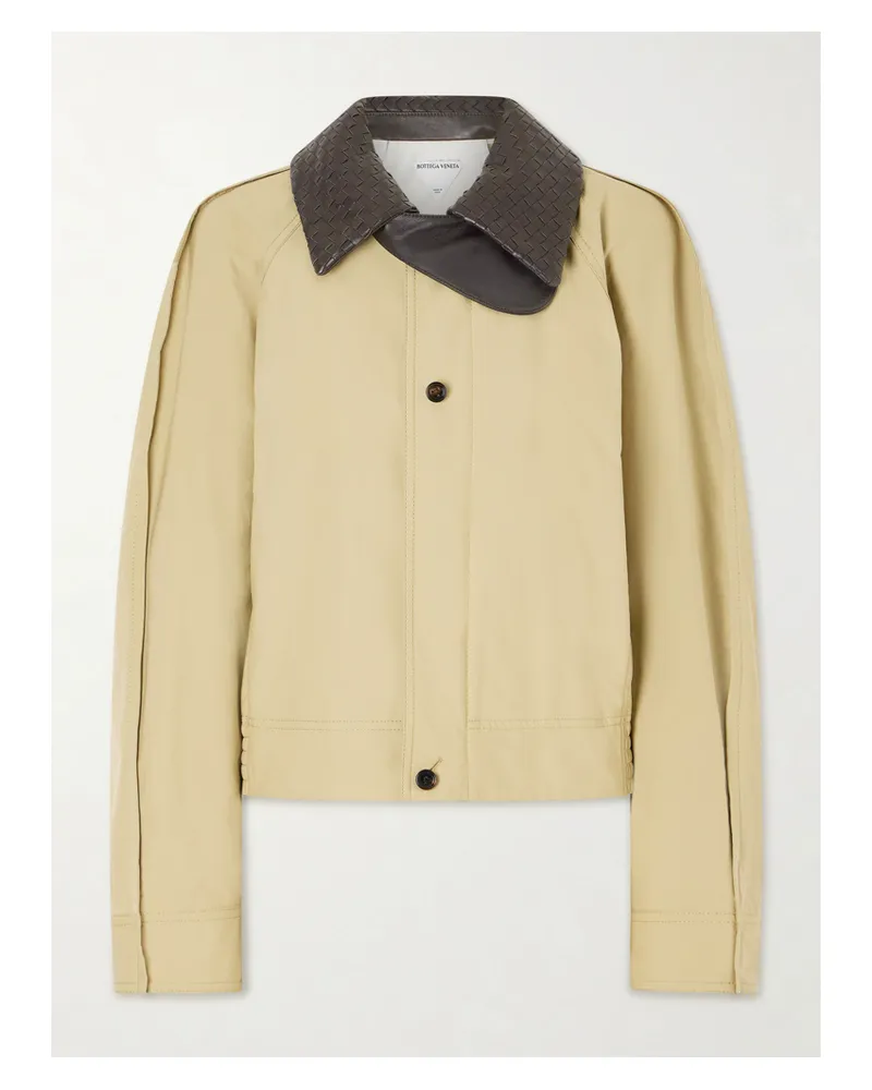 Bottega Veneta Intrecciato Leather-trimmed Cotton-twill Jacket - Neutrals Neutrals