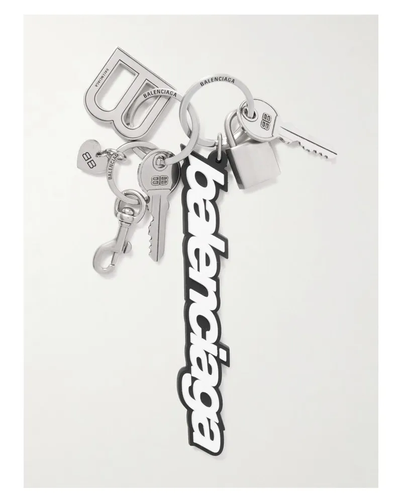 Balenciaga Paloma Schlüsselanhänger Aus Silber- Und Goldfarbenem Metall Und Leder - Schwarz Schwarz