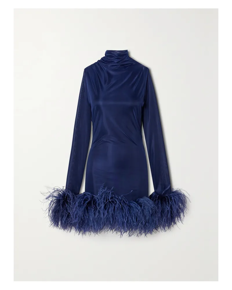 16ARLINGTON Luna Minikleid Aus Stretch-jersey Mit Federn Und Stehkragen - Blau Blau