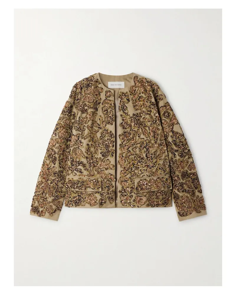 Dries van Noten Jacke Aus Twill Mit Zierperlen - Gold Gold