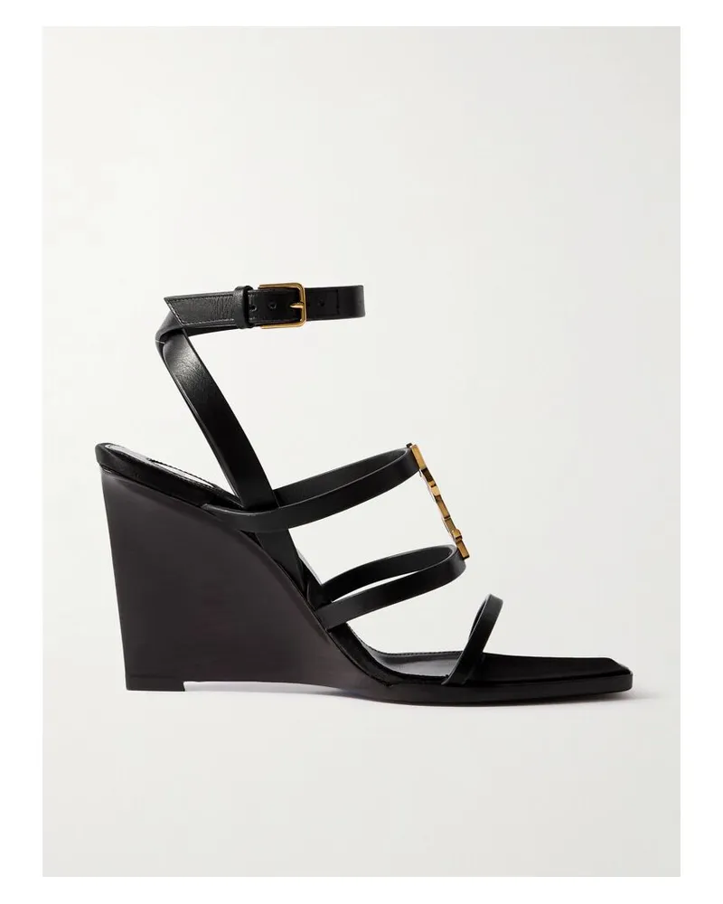 Saint Laurent Cassandra Sandalen Aus Leder Mit Verzierung - Schwarz Schwarz