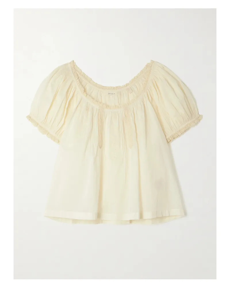 DÔEN Frederica Lace-trimmed Organic Cotton-voile Blouse - Yellow Yellow