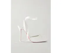 Cassia Lace Up 100mm Crepe Satin Squared Toe Ballerina Pump - White