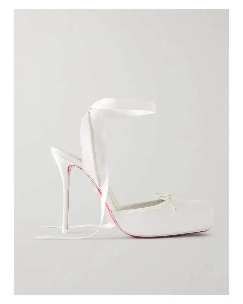 Christian Louboutin Cassia Lace Up 100mm Crepe Satin Squared Toe Ballerina Pump - White White