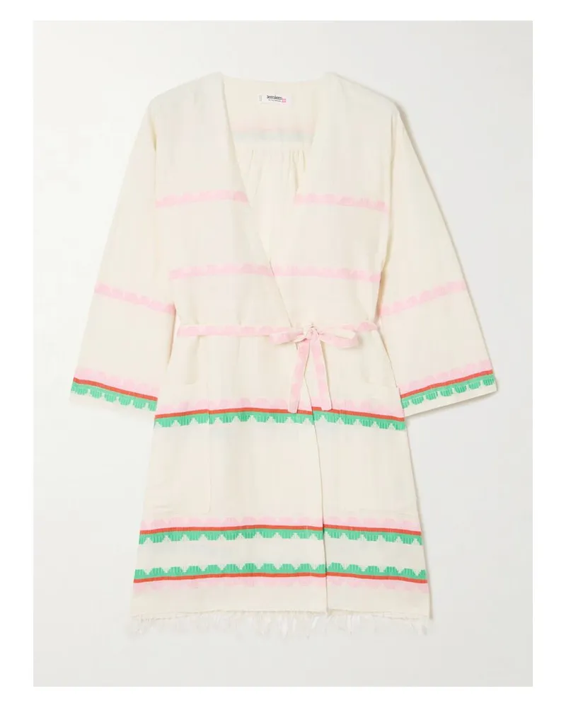 lemlem Imani Strandkleid Aus Baumwolle Mit Streifen, Fransen Und Bindegürtel - Neutral Neutral