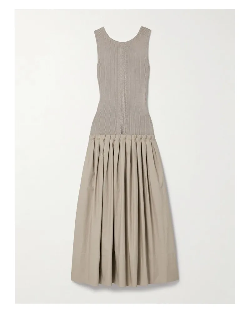 Proenza Schouler Gene Midikleid Aus Baumwollpopeline Und Pointelle-strick Aus Einer Seiden-baumwollmischung Mit Falten - Braun Braun