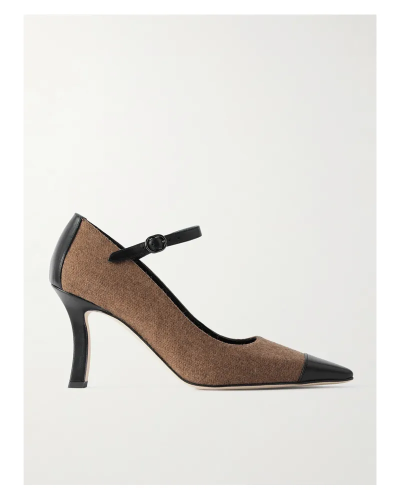 Manolo Blahnik Semele 90 Mary-jane-pumps Aus Gebürstetem Tweed Mit Lederbesätzen - Braun Braun