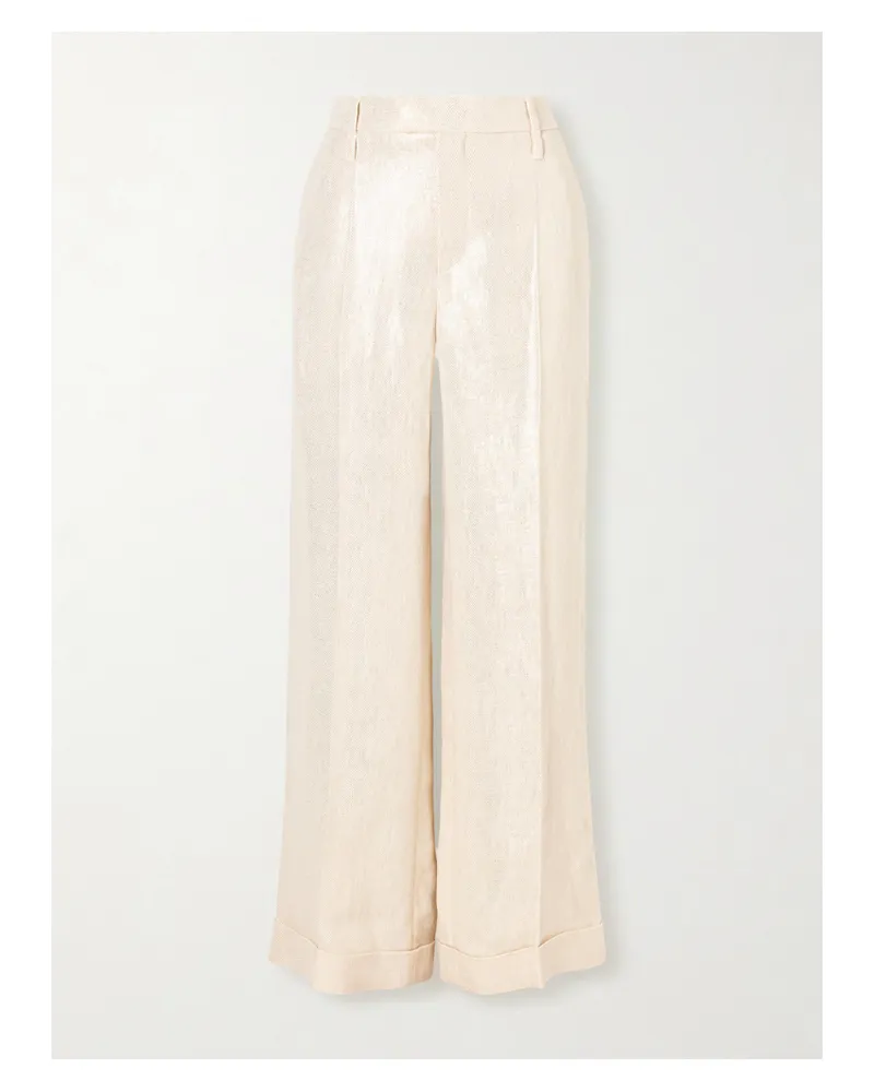 Brunello Cucinelli Metallic Linen Wide-leg Pants - White White