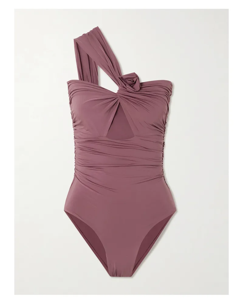 Maygel Coronel Rodríguez One-shoulder Appliquéd Ruched Cutout Swimsuit - Purple Purple