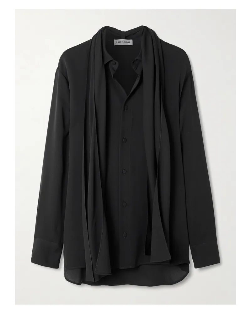 Balenciaga Hemd Aus Seiden-georgette Mit Schaldetail - Schwarz Schwarz