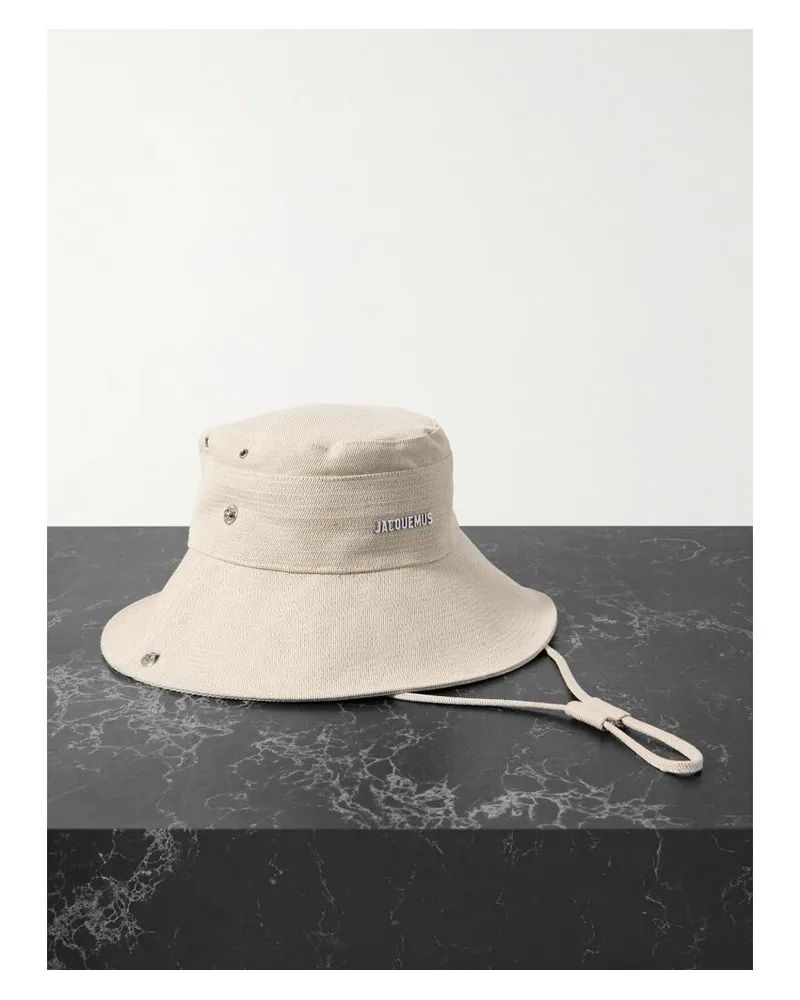 Jacquemus Le Bob De Nimes Fischerhut Aus Einer Leinen-baumwollmischung Mit Verzierungen - Wollweiß Wollweiß