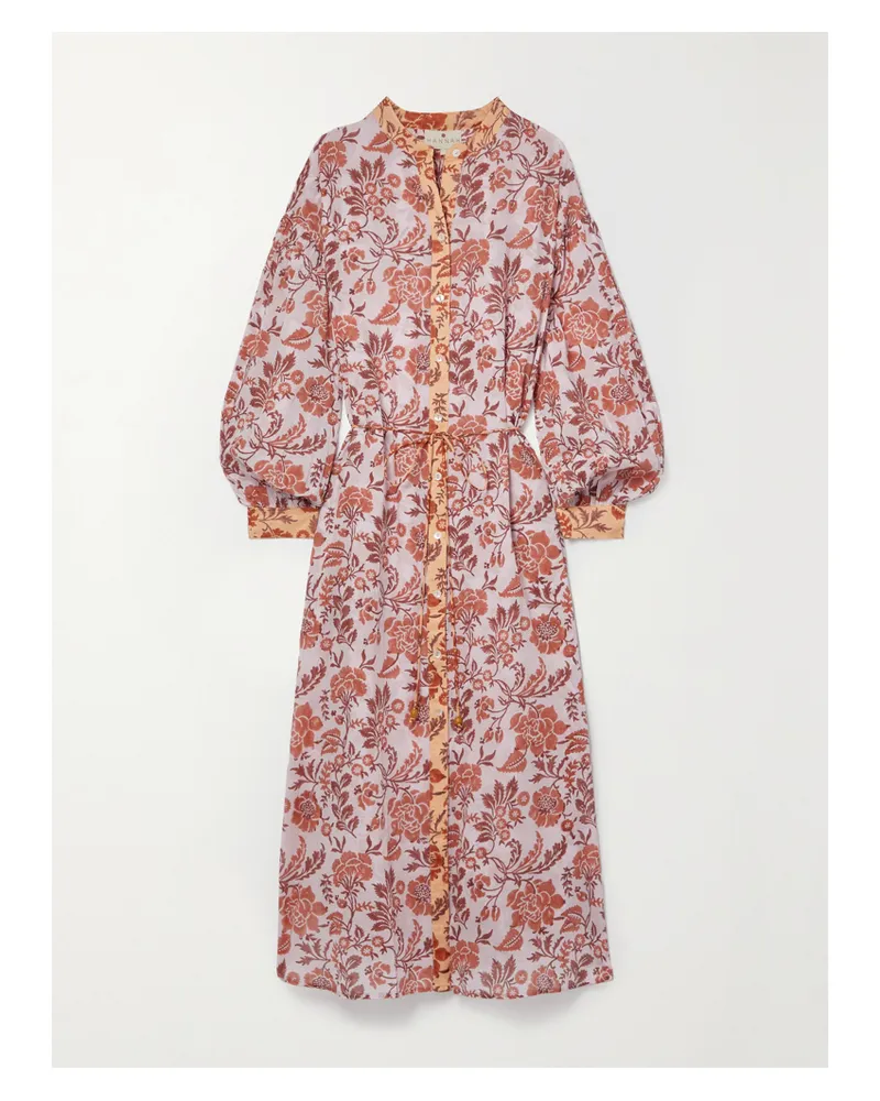 Hannah Artwear Net Sustain Luciana Midikleid Aus Baumwoll-voile Mit Blumenprint Und Bindegürtel - Pink Pink