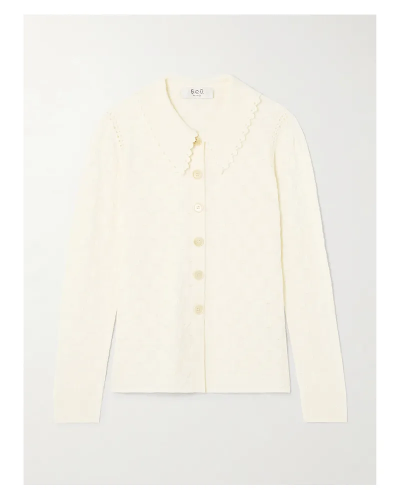 Sea Mila Cardigan Aus Merinowolle In Pointelle-strick - Weiß Weiß