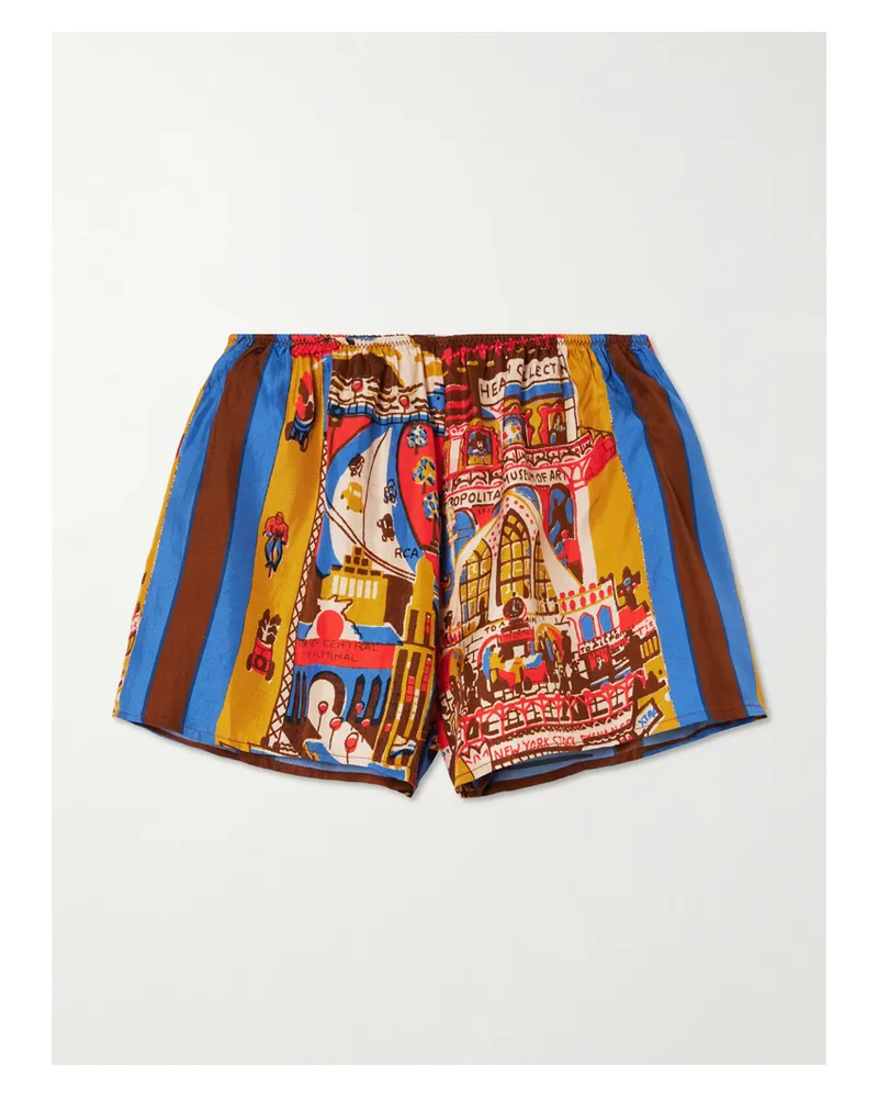 BODE Manhattan Island Shorts Aus Bedrucktem Seiden-twill - Braun Braun