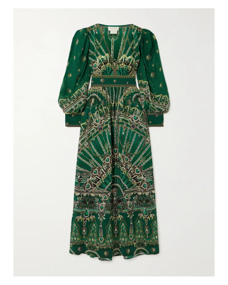Camilla Maxikleid Aus Bedrucktem Seiden-crêpe Mit Verzierungen - Grün Grün