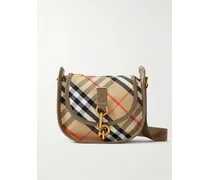 Leather-trimmed Checked Coated Canvas-jacquard Shoulder Bag - Neutrals