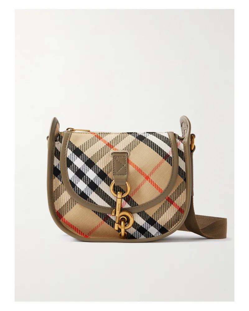 Burberry Leather-trimmed Checked Coated Canvas-jacquard Shoulder Bag - Neutrals Neutrals