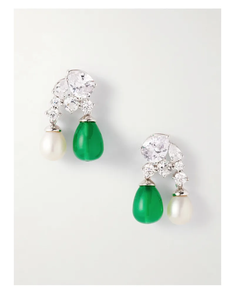 Completedworks Rhodium-plated, Cubic Zirconia, Resin And Pearl Earrings - Green Green