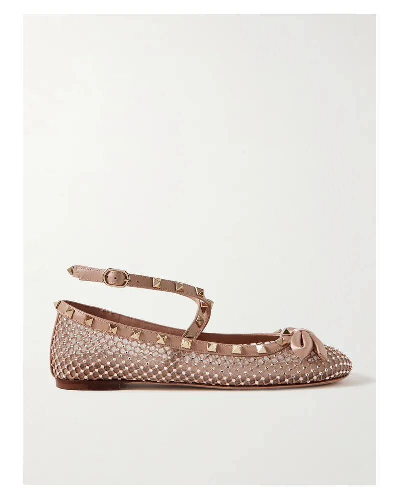 Valentino Garavani Rockstud Ballerinas Aus Tüll Mit Besätzen Aus Leder Und Satin Sowie Kristallen - Pink Pink