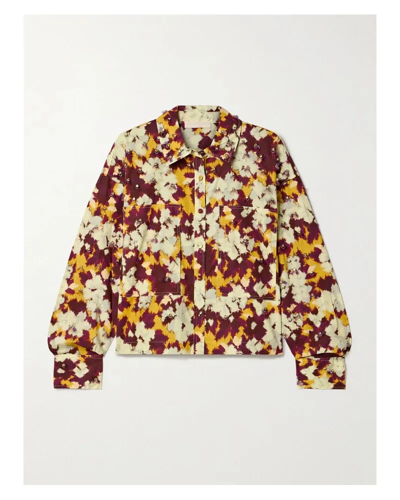 Ulla Johnson Aria Hemd Aus Bedruckter Baumwollpopeline Mit Verzierungen - Gelb Gelb