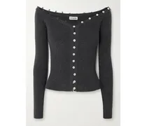 Keaton Off-the-shoulder Ribbed Cotton And Wool-blend Cardigan - Gray