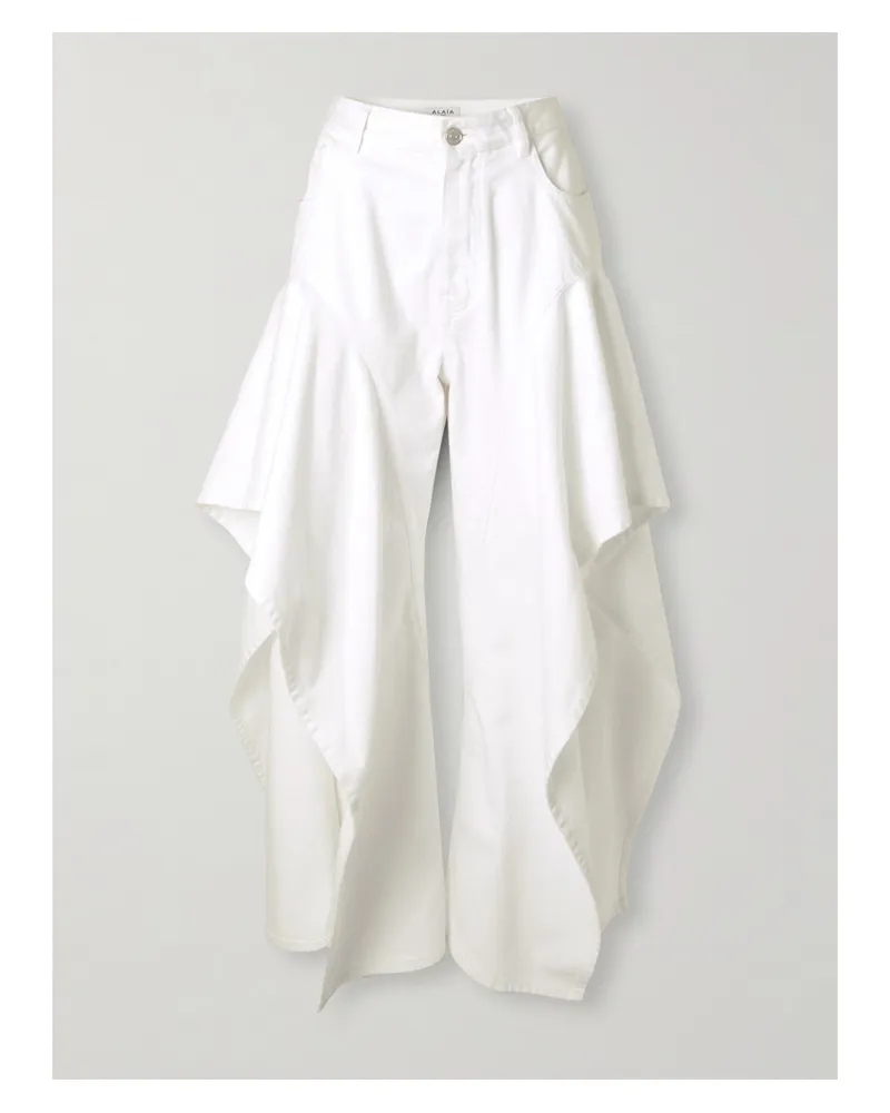 Alaïa Halbhohe Jeans Mit Weitem Bein Und Volants - Weiß Weiß