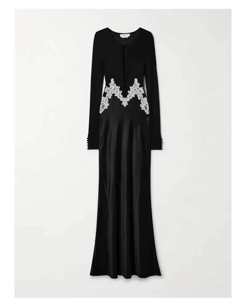 Gabriela Hearst Kerry Maxikleid Aus Geripptem Seidenchiffon Und Seidensatin Mit Spitzenbesätzen - Schwarz Schwarz