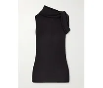 Draped Wool Turtleneck Top - Black