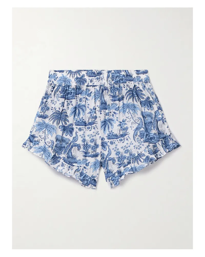 STAUD Boyana Shorts Aus Baumwoll-voile Mit Raffungen Und Rüschen - Blau Blau