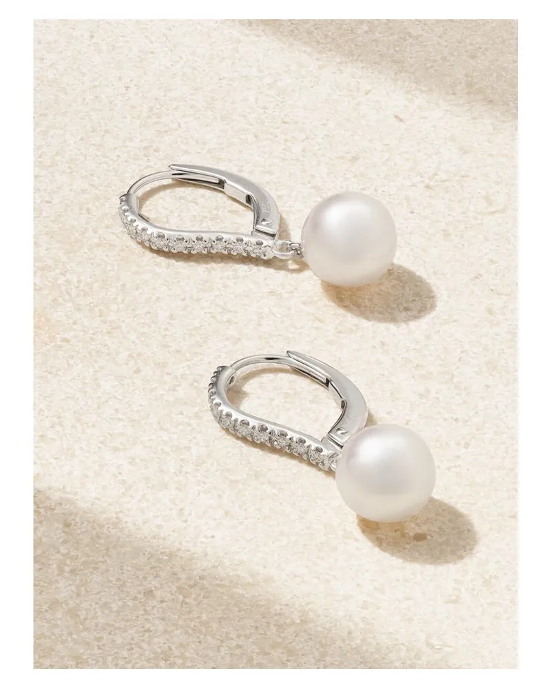 Mikimoto Ohrringe Aus 18 Karat Weißgold Mit Diamanten Und Perlen Weiß