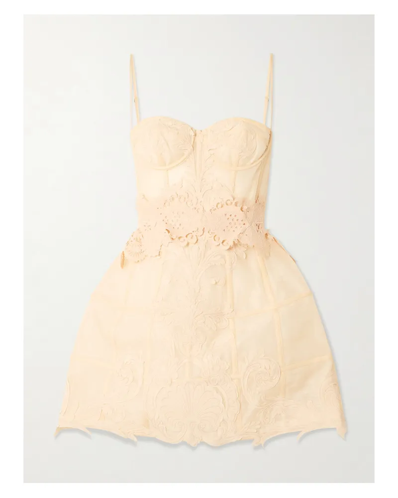 Zimmermann Rebellion Filigree Appliquéd Linen And Silk-blend Mini Dress - Neutrals Neutrals