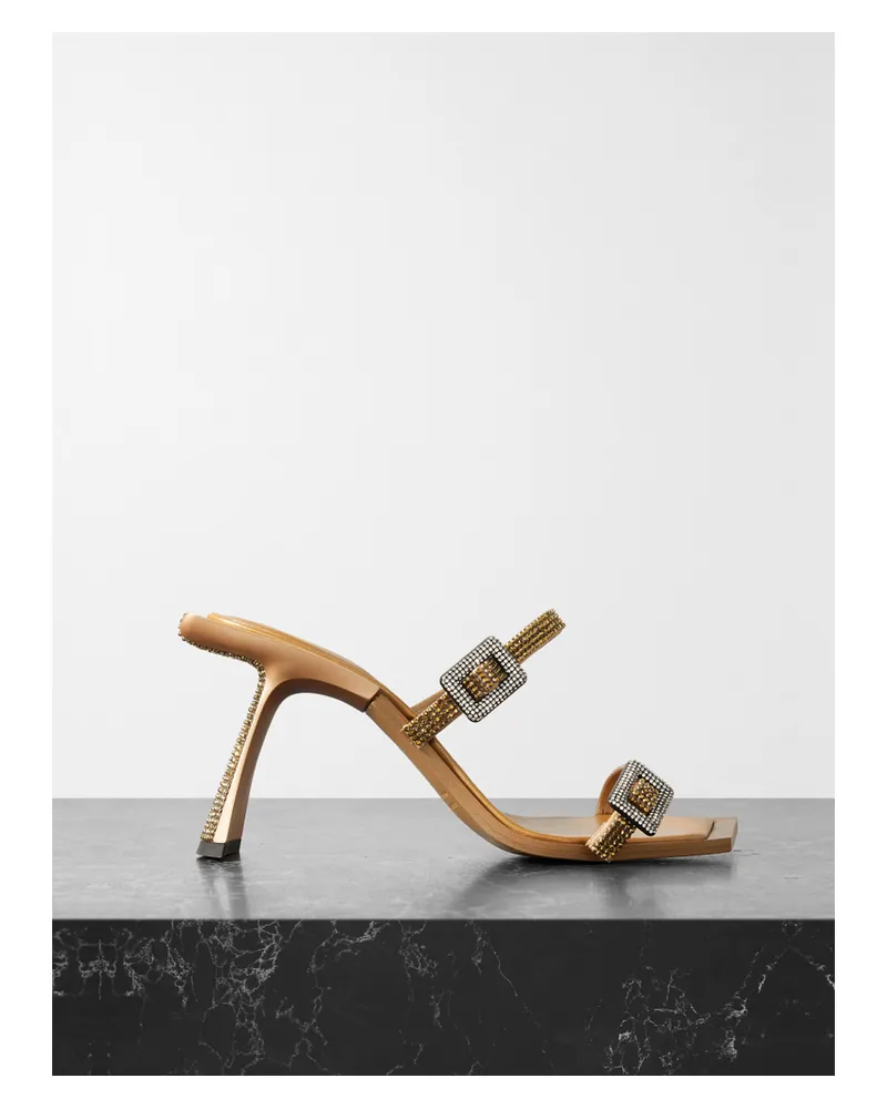 Benedetta Bruzziches Ewa Mules Aus Metallic-seidensatin Mit Kristallen - Gold Gold