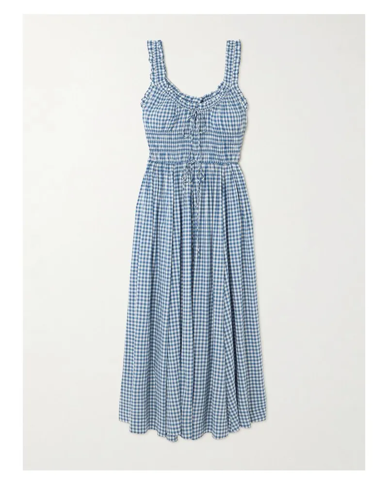 DÔEN Emmaretta Midikleid Aus Kariertem Voile Aus Einer Baumwollmischung - Blau Blau