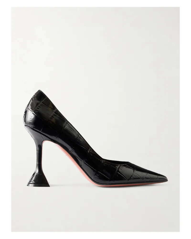 Amina Muaddi Ami Pumps Aus Leder Mit Krokodileffekt - Schwarz Schwarz
