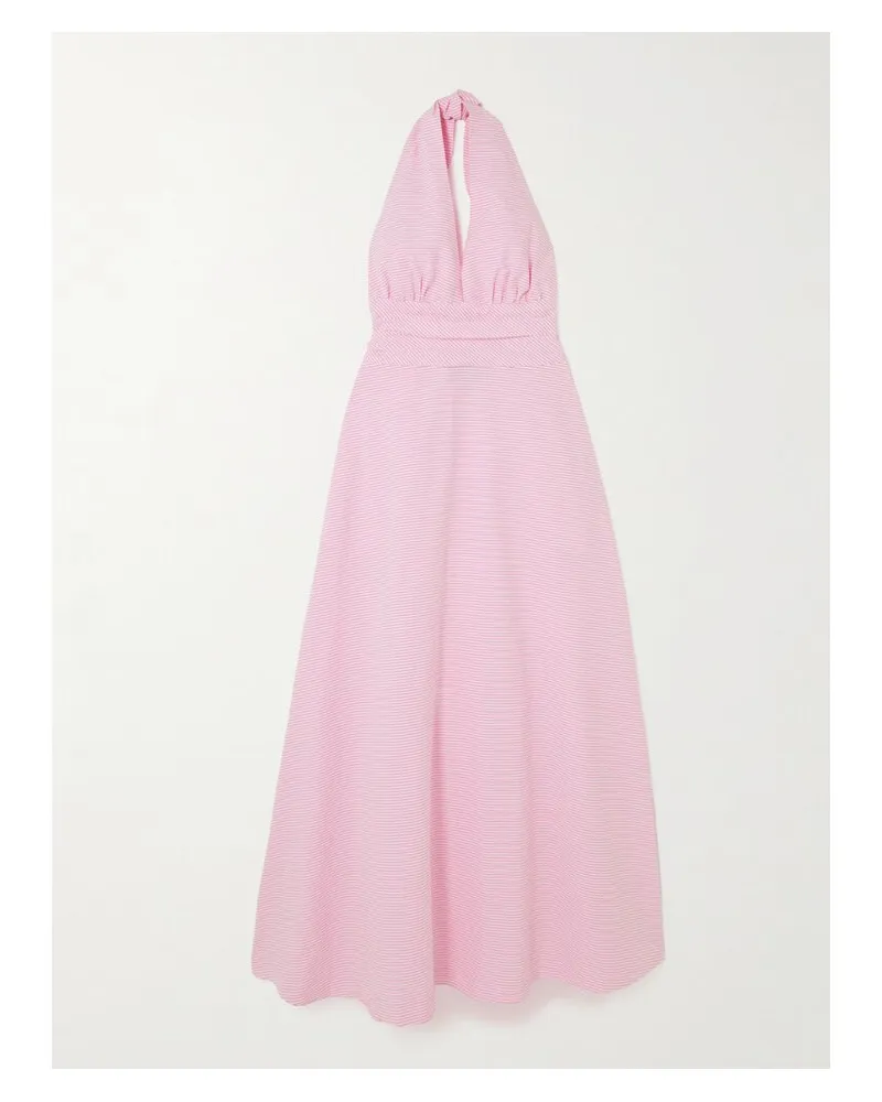BERNADETTE Marilyn Neckholder-maxikleid Aus Gestreifter Baumwolle - Pink Pink