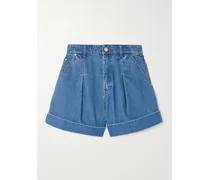 Pleated Denim Shorts - Blue