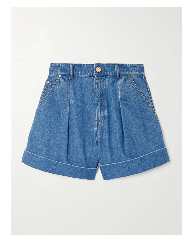 Zimmermann Pleated Denim Shorts - Blue Blue
