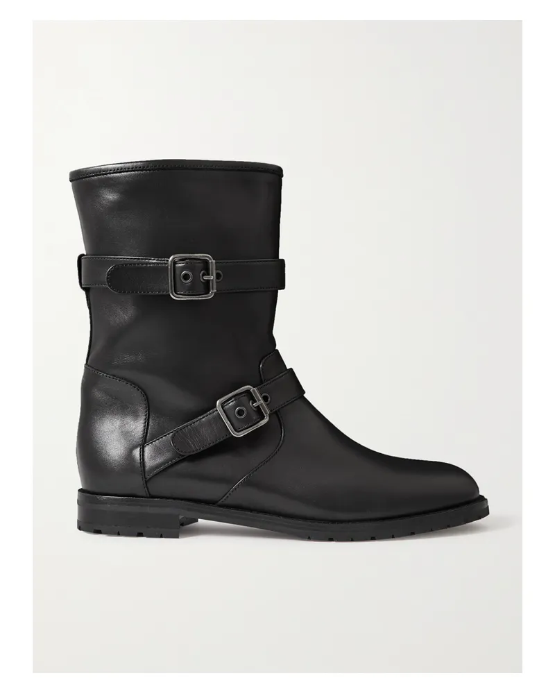 Manolo Blahnik Sulaltra Buckled Leather Ankle Boots - Black Black
