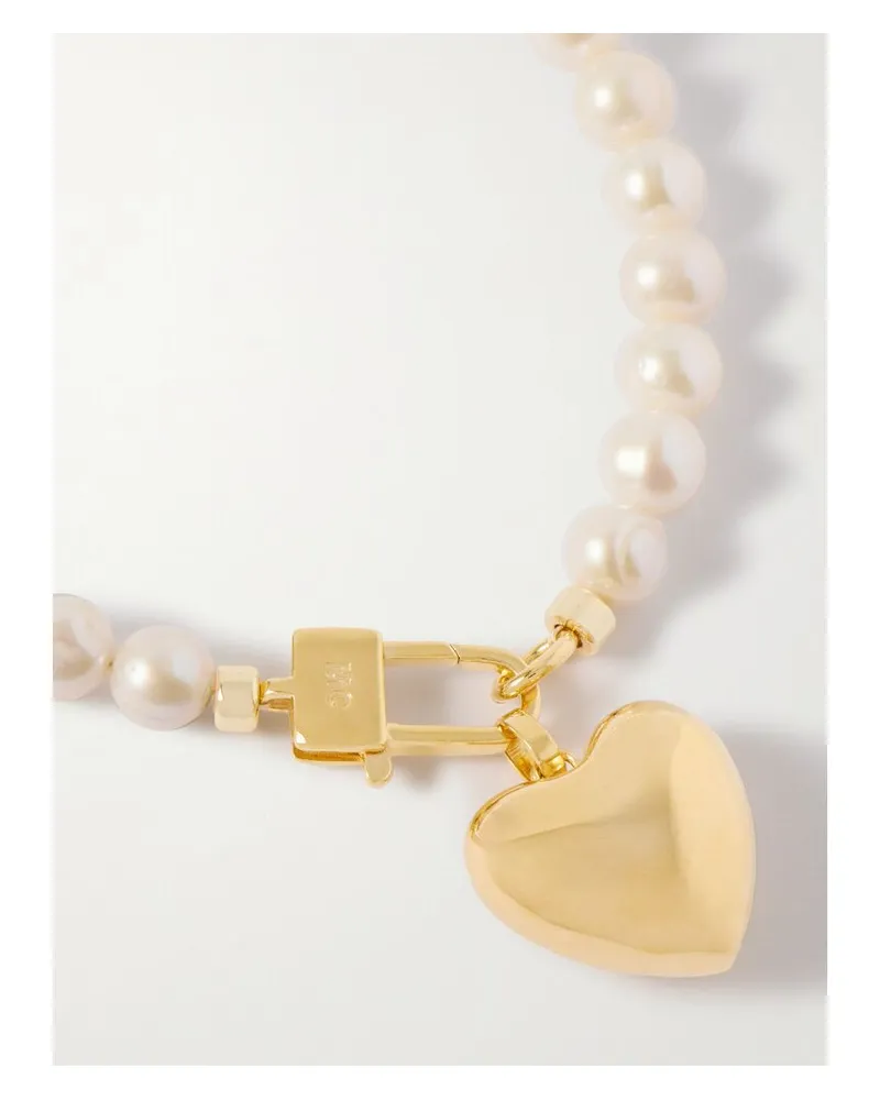 Martha Calvo Heart Kette Mit Perlen Und Vergoldeten Details Gold