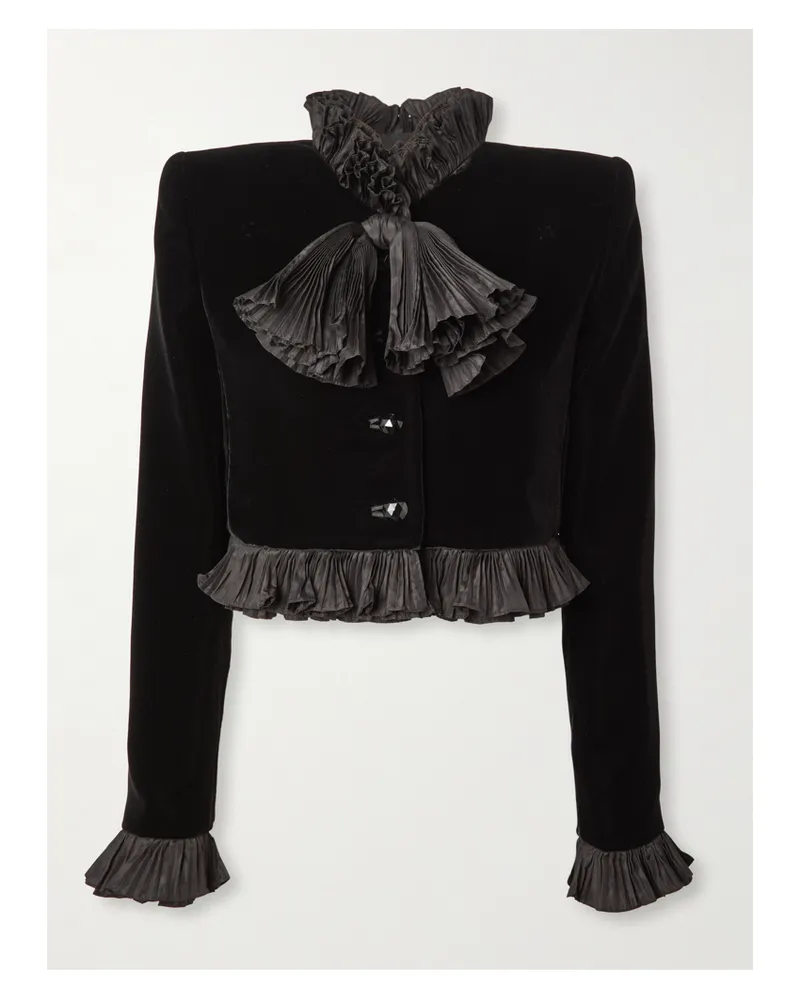 Valentino Garavani Jacke Aus Samt Mit Gerüschten Seidentaftbesätzen - Schwarz Schwarz