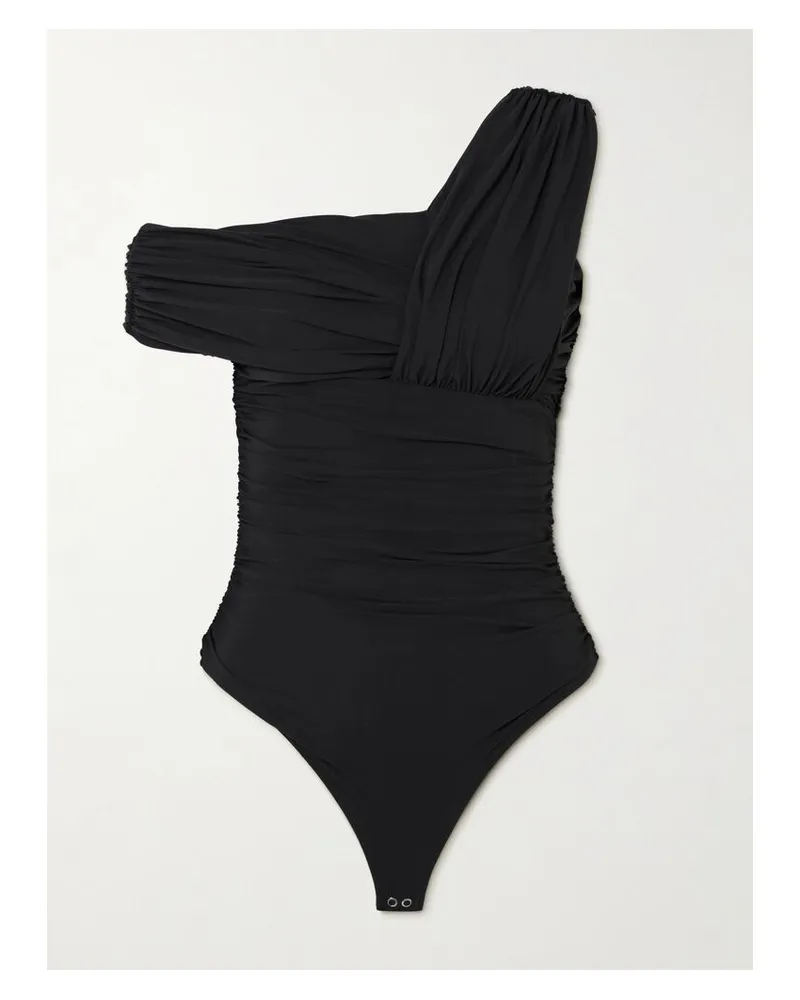 AGOLDE Etienne Schulterfreier String-body Aus Gerafftem Stretch-jersey - Schwarz Schwarz