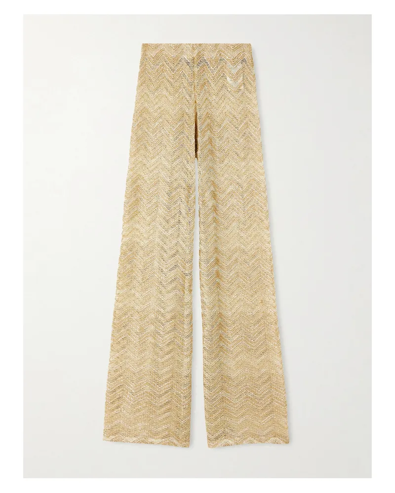 Missoni Zigzag Hose Mit Weitem Bein Aus Metallic-häkelstrick - Gold Gold