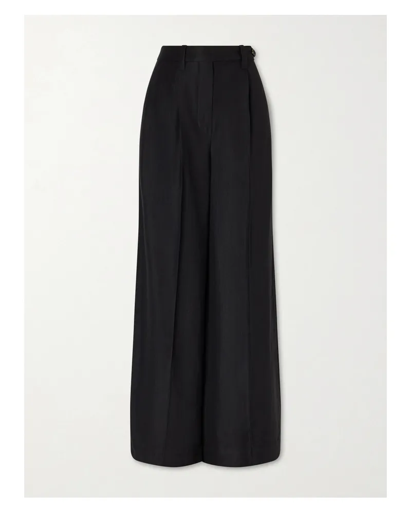 Brunello Cucinelli Pleated Woven Wide-leg Pants - Black Black