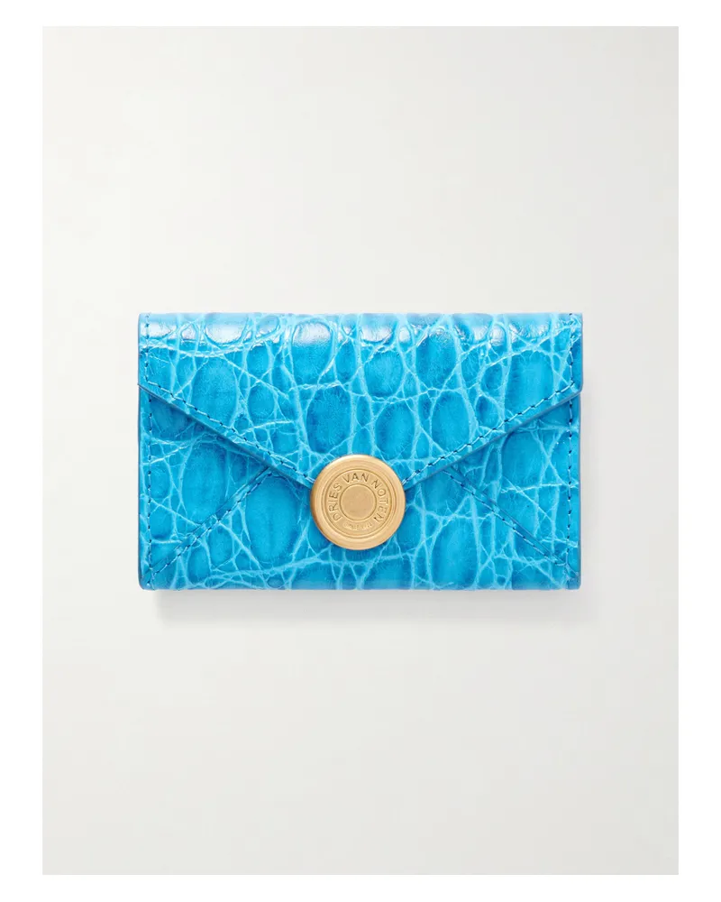 Dries van Noten Textured Metallic Croc-effect Leather Wallet - Blue Blue