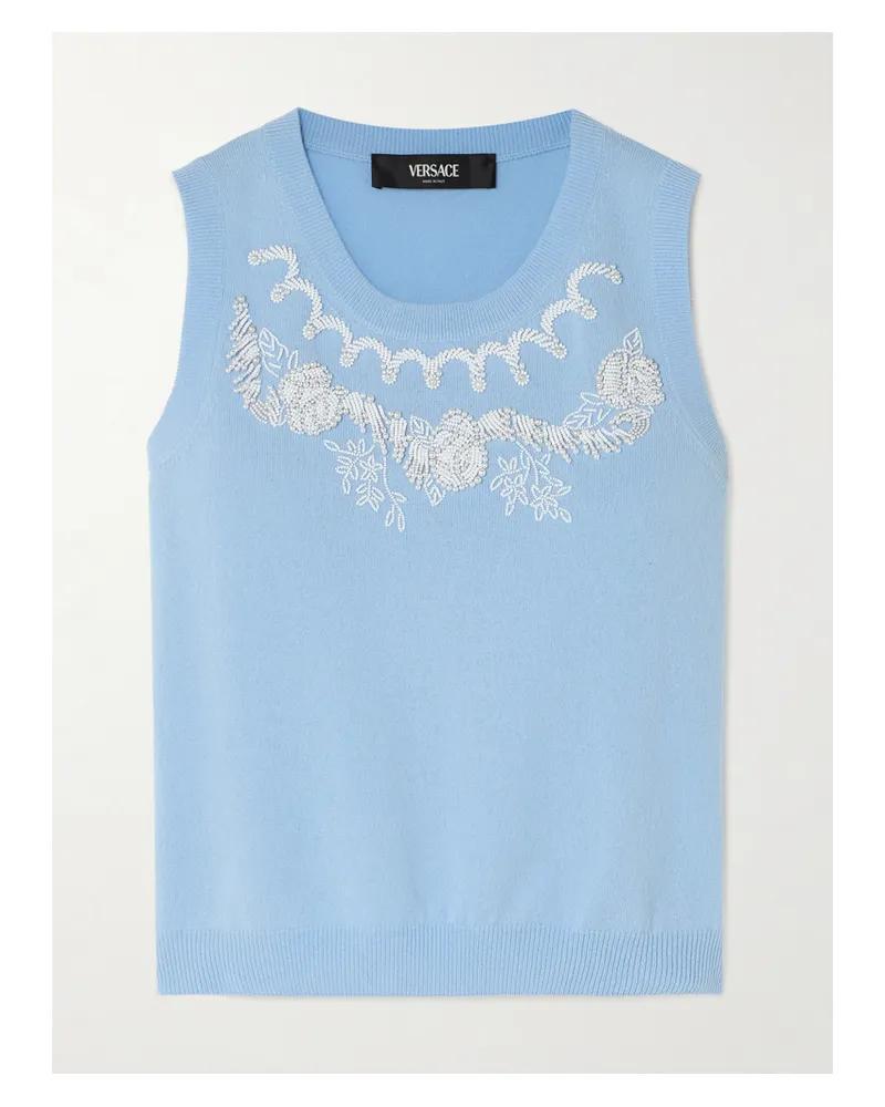 Versace Verkürzter Pullunder Aus Einer Woll-kaschmirmischung Mit Verzierungen - Blau Blau