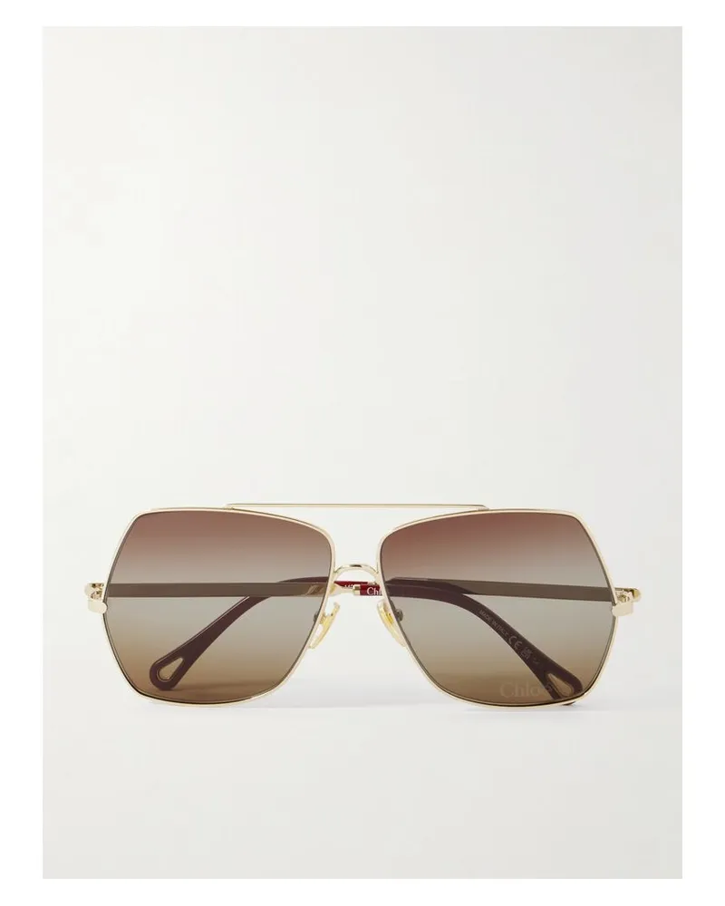 Chloé Goldfarbene Oversized-pilotensonnenbrille Gold