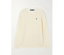 Zopfstrickpullover Aus Einer Woll-kaschmirmischung Mit Stickerei - Creme