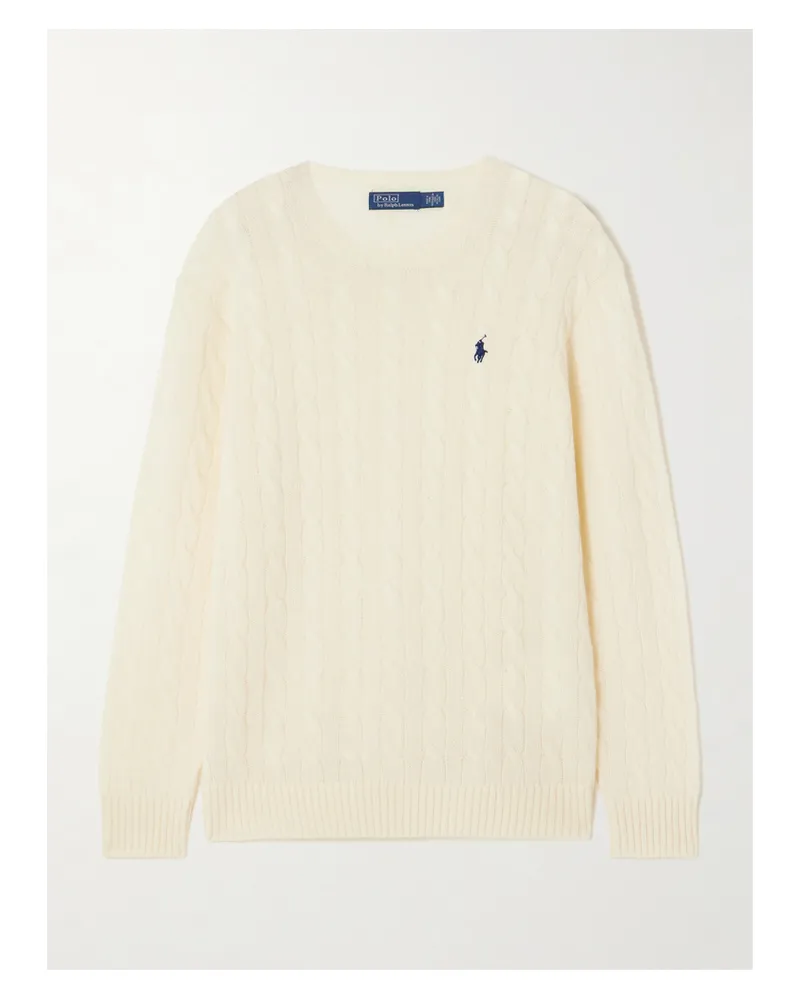 Ralph Lauren Zopfstrickpullover Aus Einer Woll-kaschmirmischung Mit Stickerei - Creme Creme