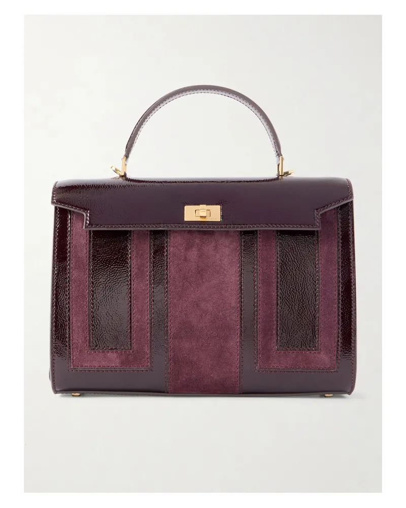 Anya Hindmarch Mortimer Patchwork Patent-leather And Suede Tote - Burgundy Burgundy